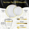 600 Piece Gold Plastic Dinnerware Set Including Plates, Cutlery and Cups