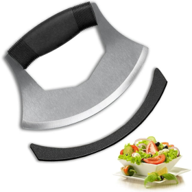 i Kito Mezzaluna Food Cutter, Single Blade Mezzaluna Knife, Salad Chopper Handheld Knife