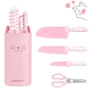 Hecef Cute Kitchen Knife Set with Detachable Block, Cat Claw Pink Sharp Chopping Cleaver and Scissors for Gift Housewarming Birthday