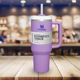 Stainless Steel Vacuum Insulated Tumbler With Lid And Straw For Water, 40 Oz Tumbler With Handle Stainless Steel 304 Car Cup Water Cup Vacuum Insulati (Color: Purple)